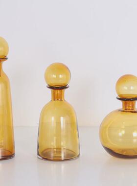 创意艺术纯手工玻璃花瓶彩色圆球带盖储物罐小口家居批发摆件装饰