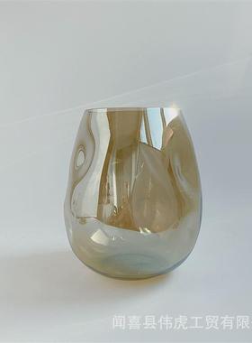 设计师款透明玻璃花瓶不规则样板间摆件餐桌花瓶彩色花器