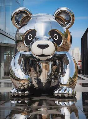 大型不锈钢动物雕塑户外雄狮景观镜面圆环镂空金属发光不锈钢雕塑