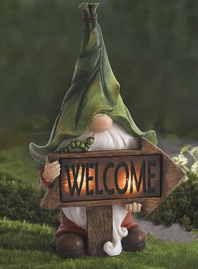 户外庭院花园小矮人摆件太阳能灯装饰品创意树脂仿真卡通人物雕塑