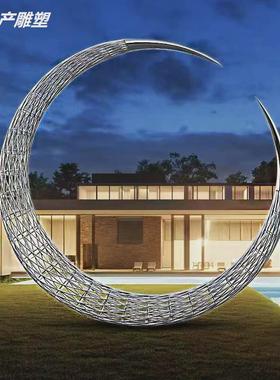 大型镂空动物雕塑户外雄狮景观金属圆环不锈钢镜面发光不锈钢雕塑