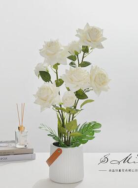 人造花金华边玫瑰盆景厂家直供仿真盆栽创意家居摆件仿真花折尚淼