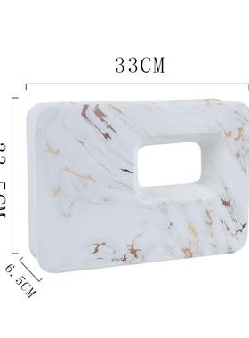 创意陶瓷插花瓶大理北欧石纹工艺摆件家居客厅装饰四方形镂空园艺