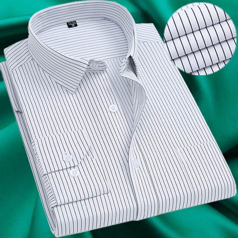 秋季长袖白衬衫男青年蓝白粗条纹商务休闲职业纯色衬衣工作服大码,淘宝优惠券,粉丝福利购,淘宝优惠卷