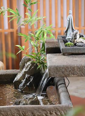 户外庭院循环流水茶桌功夫茶桌椅组民宿养鱼缸休闲茶台