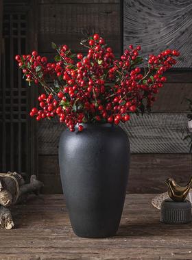 陶瓷粗陶复古干花插花陶罐花瓶摆件黑陶客厅银柳落地大号冬青黑色
