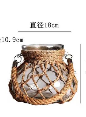 樱上突札手工编织复古麻绳玻璃花瓶创意室内田园水培干花摆件花贸