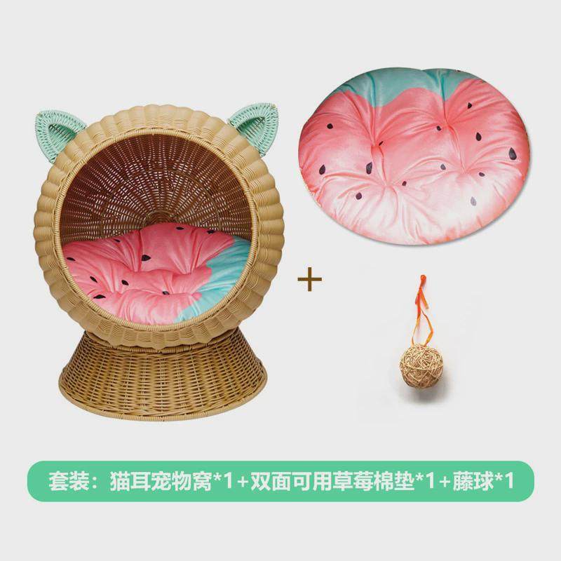 猫窝藤编狗窝落地夏季半封闭式透气宠物窝四季通用猫别墅宠物用品,淘宝优惠券,粉丝福利购,淘宝优惠卷