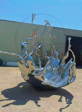 不锈钢浪花雕塑大堂水花装饰镂空异形水景抽象新创意艺术品水幕墙