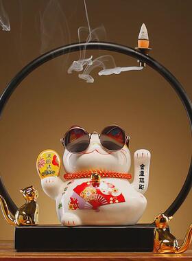 招财猫摆件摇手款LED灯圈发财猫店铺生意兴隆送礼礼品客厅开业猫
