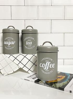 样板房厨房咖啡主题摆件橱柜铁艺收纳罐售楼处茶叶密封盒岛台装饰