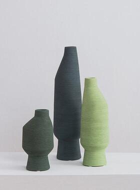 创意拉丝陶瓷花瓶手工彩绘绿色花器样板间客厅售楼处前台装饰摆件