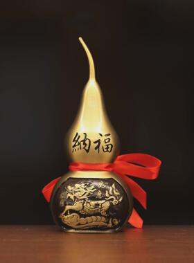 书房黄铜拉丝工艺麒麟百福葫芦摆件纯办公室玄关创意礼品商务送礼