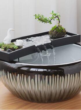 简约创意假山石托小鱼缸循环水景摆件喷水流水器鱼池装饰造景配