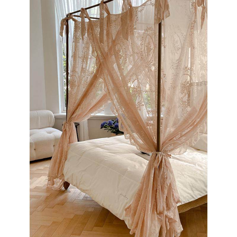 86M0新款法式蕾丝蚊帐家用三开门1.8m轻奢公主仙女风床幔落地支架,淘宝优惠券,粉丝福利购,淘宝优惠卷