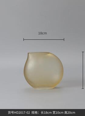 Bestwest北欧焦糖色圆形磨砂半透明小口玻璃花瓶家居装饰品摆件