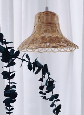 ins北欧风藤编吊灯民宿真藤编织装饰手工灯罩摄影道具