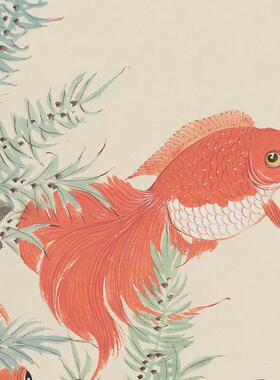 新中式装饰画竖版条屏玄关画花鸟金鱼茶室柱子卷轴客厅卧室挂画