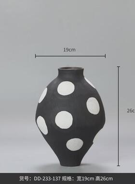 博西家居陶瓷波点黑白手工花瓶现代简约家居软装摆件插花瓶装饰