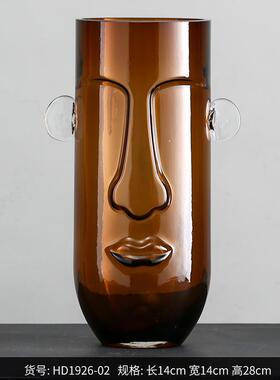 best 花瓶摆件 创意透明直筒人脸玻璃west 北欧轻奢家居软装花器