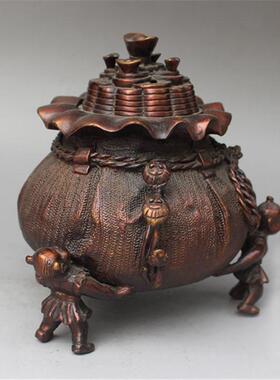 黄铜聚宝盆三童子香炉黄铜香炉黄铜色金属工艺品