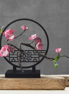 小屏风桌面摆件中国风仿真花梅花酒架古风摆件腊梅插花高档次客厅