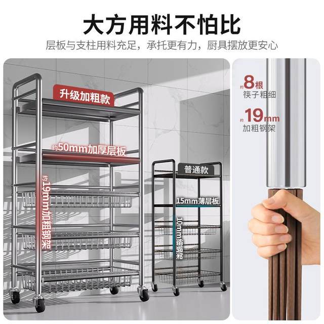 Stainless steel kitchen vegetable basket storage rack floor-standing multi-layer fruit and vegetable microwave storage rack multi-function storage rack