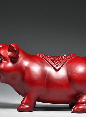 适用红色木质猪摆件实木十二生肖猪动物客厅家居装饰吉祥物红木工