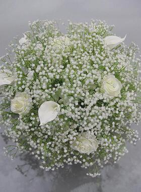 白色玫瑰绣球生日派对地排花桌花婚庆婚礼仿真酒店装饰花球桌花