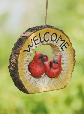 园艺摆件红鸟情侣创意小鸟花园挂饰树脂工艺品家居花园摆件