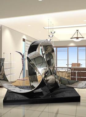 酒店现代飘带雕塑室内家居不锈钢落地摆件金属抽象软装艺术品