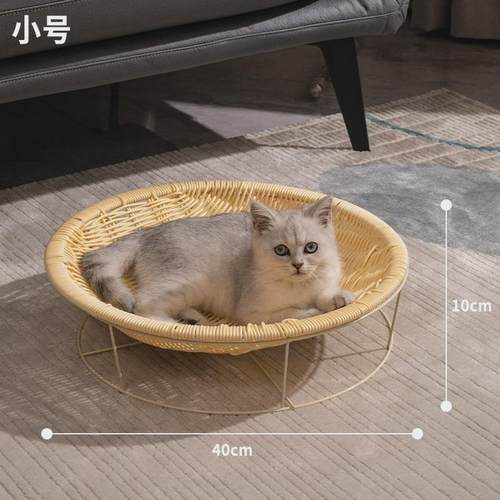 猫窝四季通用猫咪夏季凉窝舒适躺椅透气可水洗猫床手工编织仿藤窝 - 图2