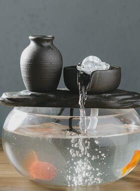 新中式陶瓷灯圈流水工艺品摆件玄关客厅装饰桌面喷泉盆景开业礼品