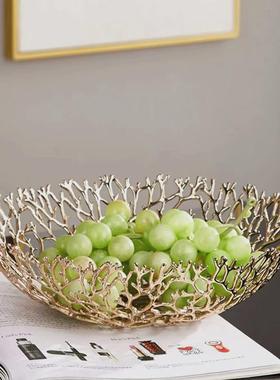 轻奢金属水果盘摆件家居茶几餐桌果篮样板房酒店装饰工艺品软装
