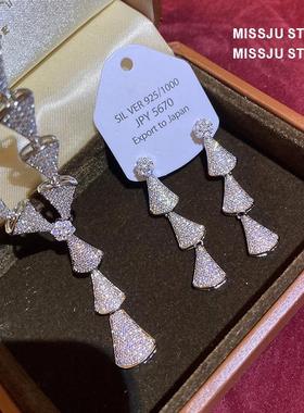 重工奢华小扇子耳环女扇形小满钻锁骨链套装高级感吊坠