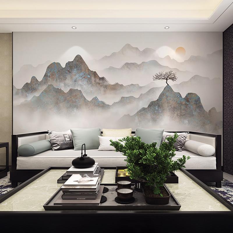 新中式3d打印水墨山水卧室护墙板客厅uv电视石板竹木纤维大理背景 - 图2