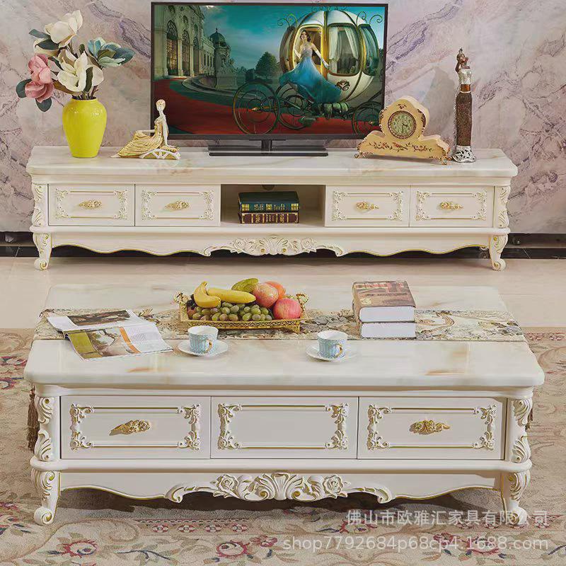 欧式茶几电视柜组合客厅家具简地柜实木茶桌美式大理石小户型套装 - 图0