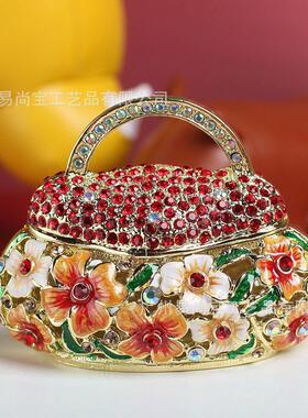 爆款金属七宝烧手工艺品中式珐琅首饰盒装饰创意家居花篮包小摆件