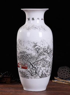 鸡毛掸子收纳瓶陶瓷器仿古青花瓷大花瓶摆件客厅富贵竹插花