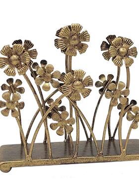 厨房餐厅铁艺家用小花桌面立式餐巾纸架托纸夹座复古装饰摆件纸巾