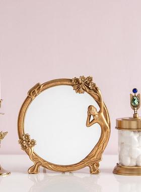 欧式浴室复古镜子雕花壁挂梳妆台化妆镜酒店背景墙相框镜玄关装饰