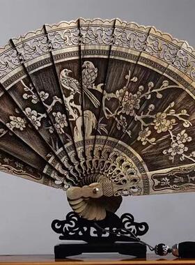 金丝楠木镂空雕刻扇子古典中国风木扇折扇工艺扇文创礼品扇摆件