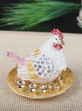 合金珐琅彩手工艺品开业商务乔迁礼品母鸡金蛋如意家居招财摆件