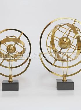 热销现代简约大理石金属地球仪轻奢书房酒店别墅家居软装饰品铁艺