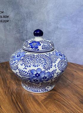 中式复古手绘青花陶瓷瓶储物罐家居软装饰品电视柜博古架精致摆件