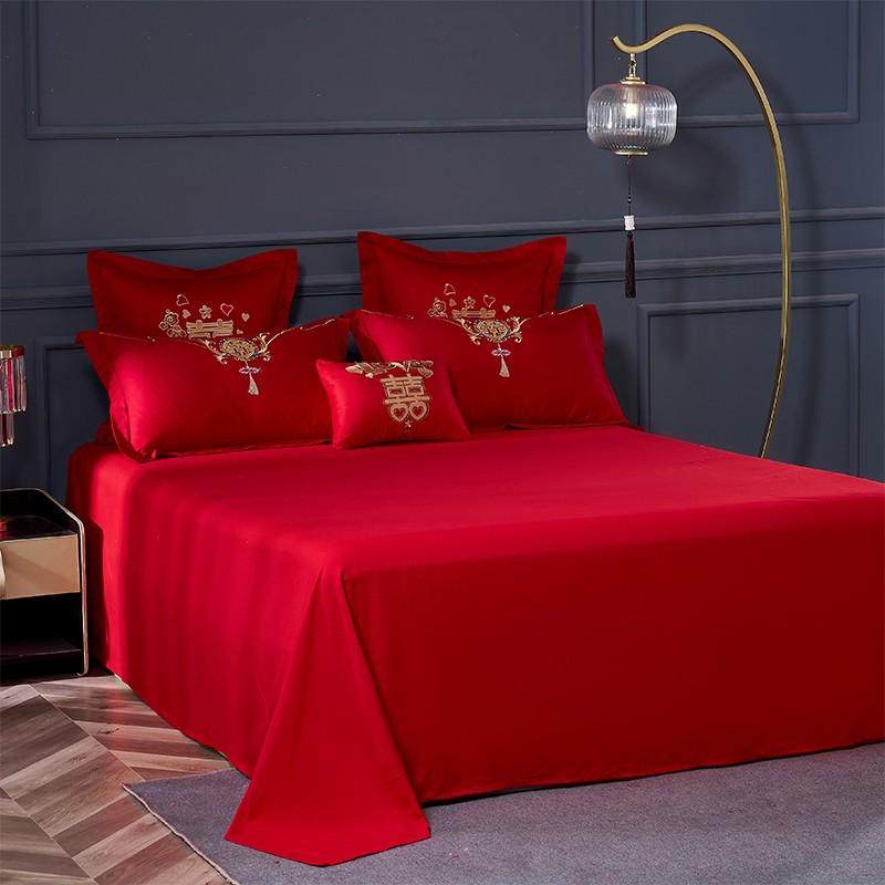新中式200支婚庆四件套红色纯棉刺绣六件套床单全棉结婚床上用品4,淘宝优惠券,粉丝福利购,淘宝优惠卷