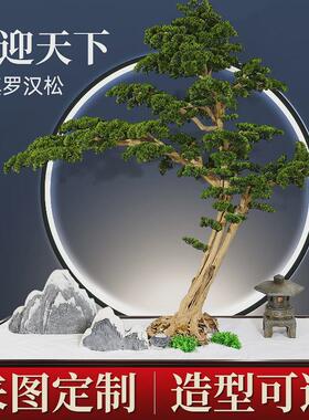 仿真迎客松大型罗汉松假松树商场室内装饰造型美人迎客松景观摆件