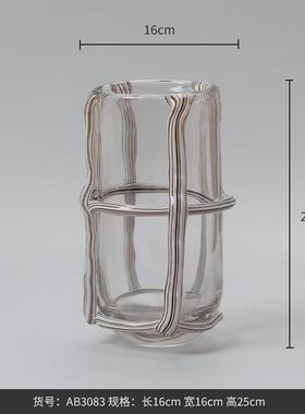 bestwest创意直筒高级感玻璃花瓶干花轻奢高级感插现代简约摆件