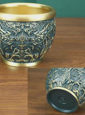 复古龙纹缸新中式纯铜创意个性潮流家用客厅办公室烟缸奢华大摆件