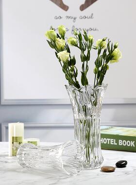 厂家直销水晶透明玻璃花瓶鲜花水培插花彩色加厚摆件花瓶浮雕